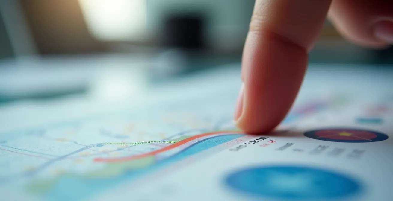 Détail en macro d'une main examinant des graphiques financiers abstraits