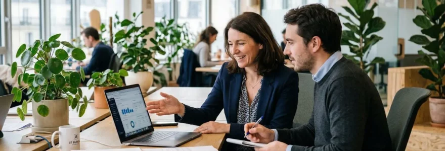 Dirigeante PME et consultant RH en discussion stratégique dans un bureau moderne