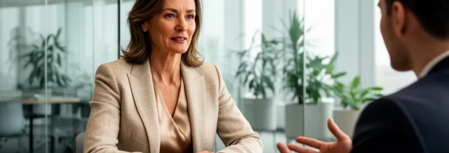 Consultante RH en entretien de recrutement avec un candidat dans un bureau moderne